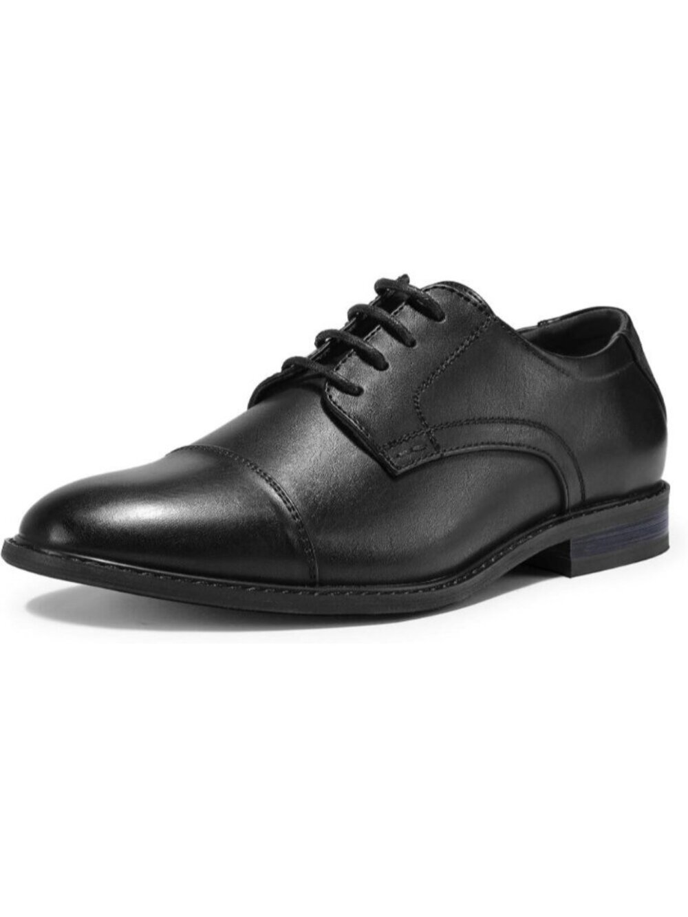 Men's Black Solid Leather Cap Toe Durable Sole Business Derby Oxford Dress Shoes